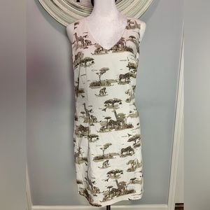 Banana Republic Women’s Dress Safari Animals Giraffe Elephant - Zoo Size 4